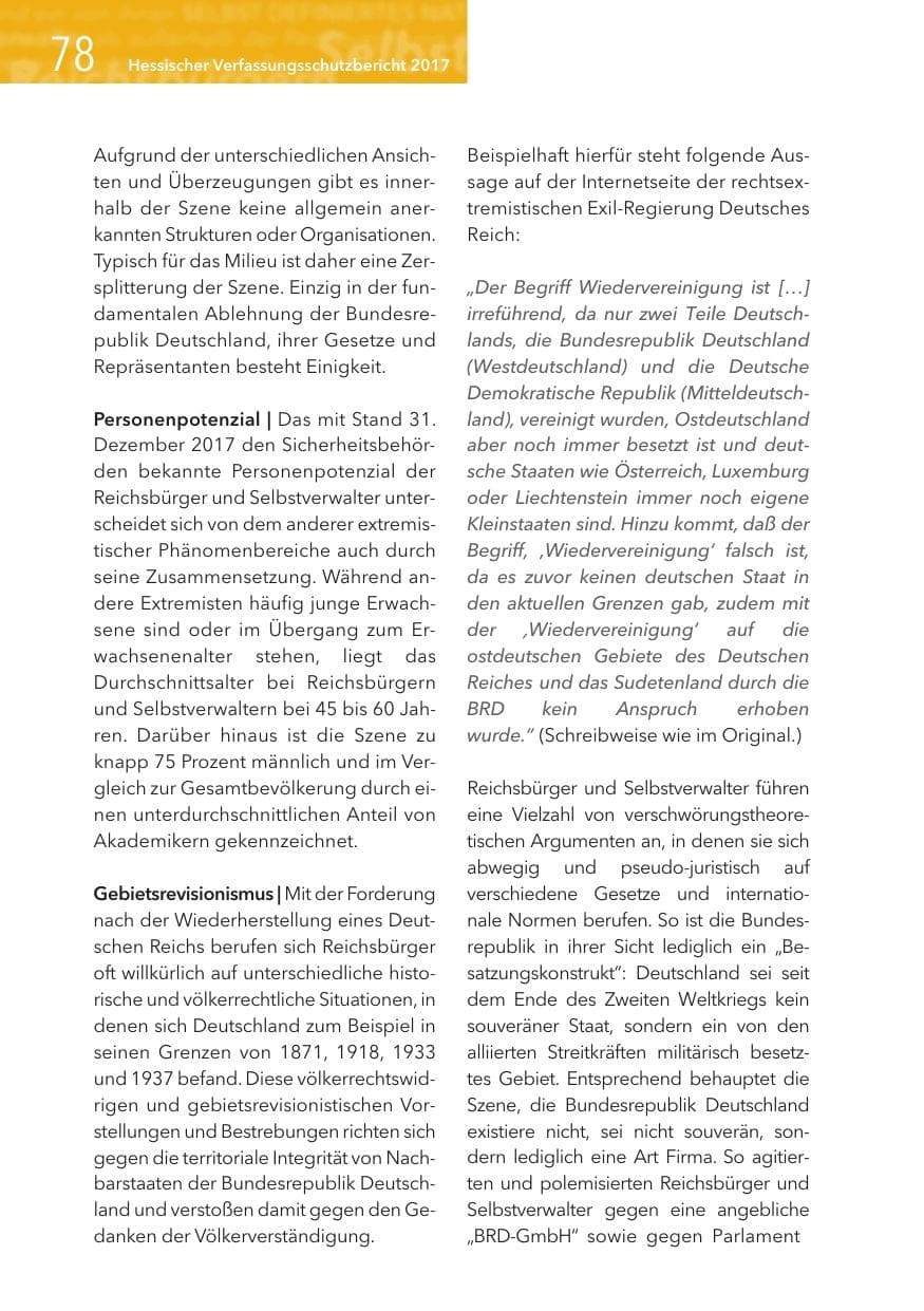 Seite 78 des Verfassungsschutzbericht 2017 Hessen