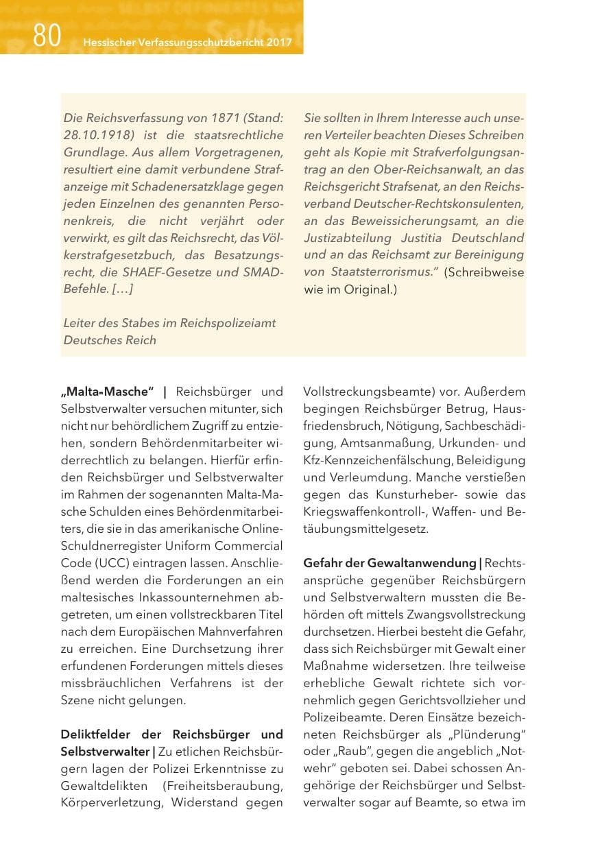 Seite 80 des Verfassungsschutzbericht 2017 Hessen
