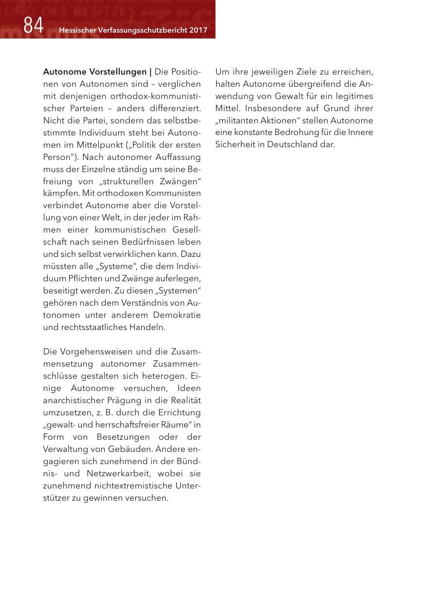 Seite 84 des Verfassungsschutzbericht 2017 Hessen