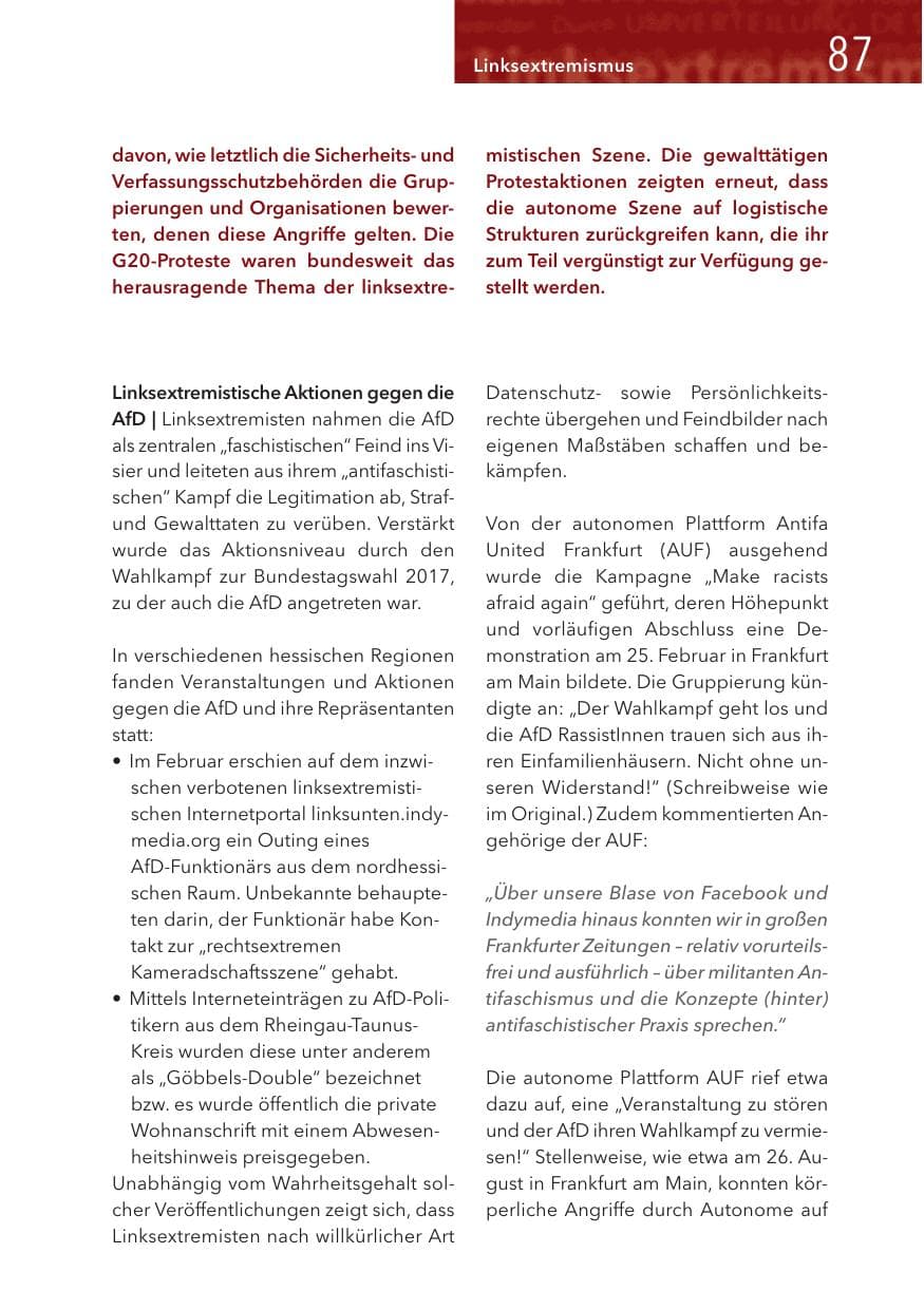 Seite 87 des Verfassungsschutzbericht 2017 Hessen