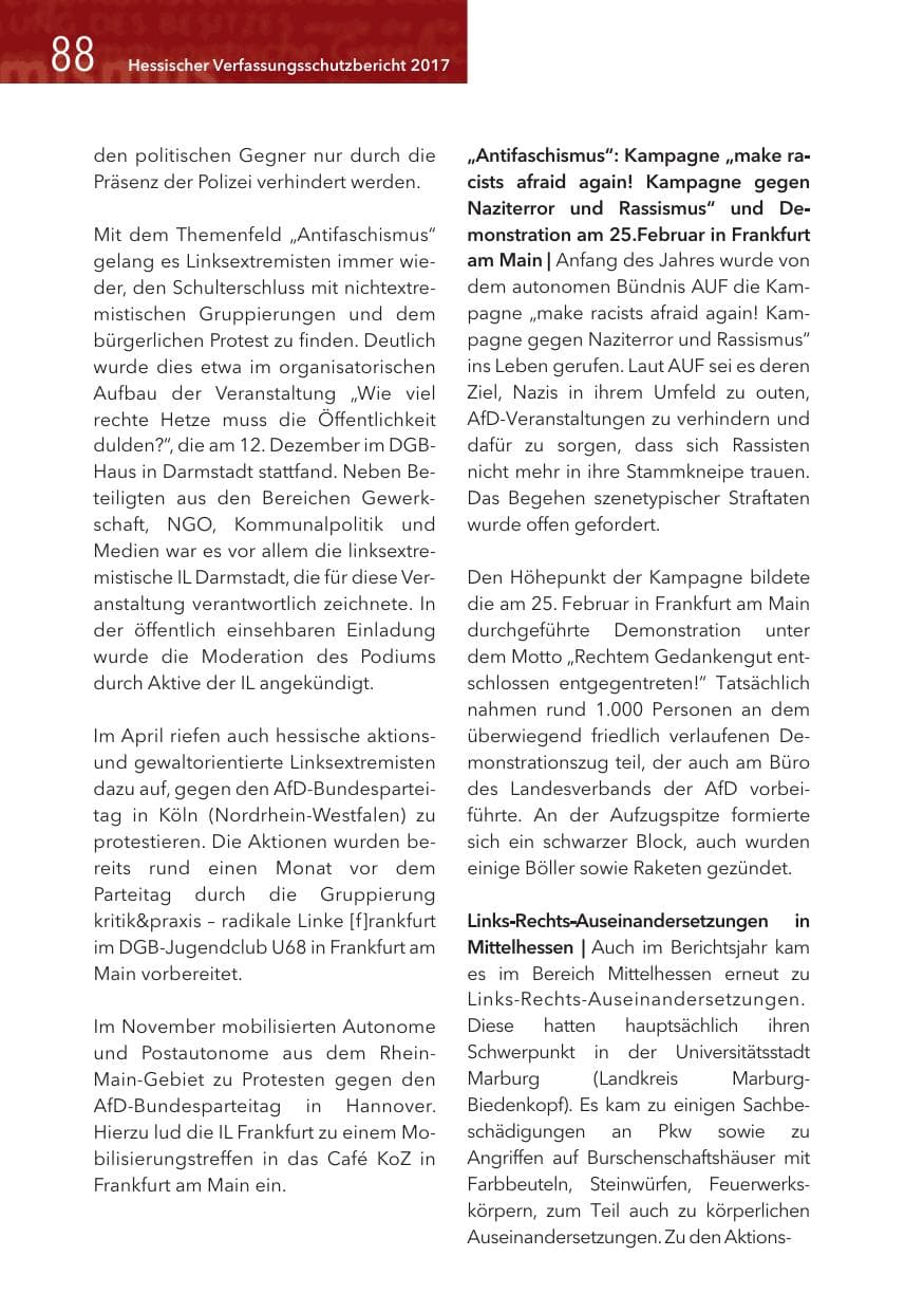 Seite 88 des Verfassungsschutzbericht 2017 Hessen