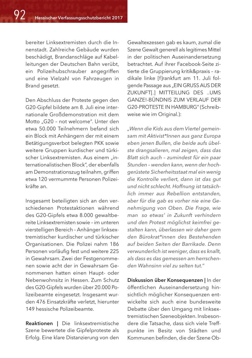 Seite 92 des Verfassungsschutzbericht 2017 Hessen