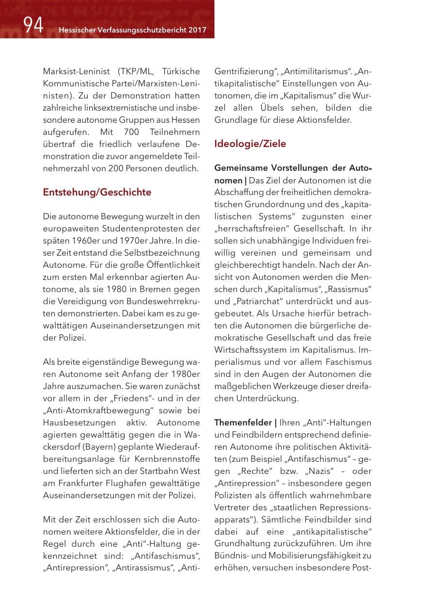 Seite 94 des Verfassungsschutzbericht 2017 Hessen