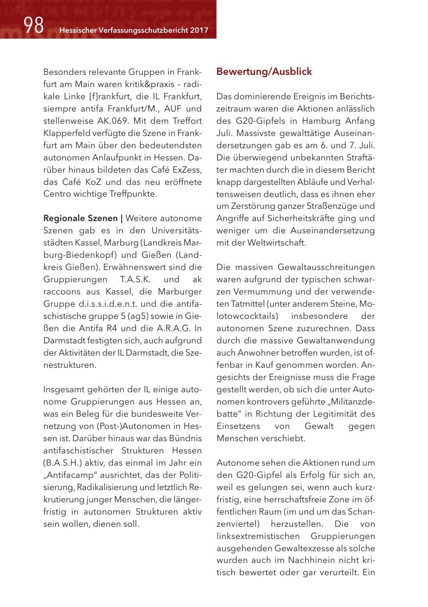 Seite 98 des Verfassungsschutzbericht 2017 Hessen