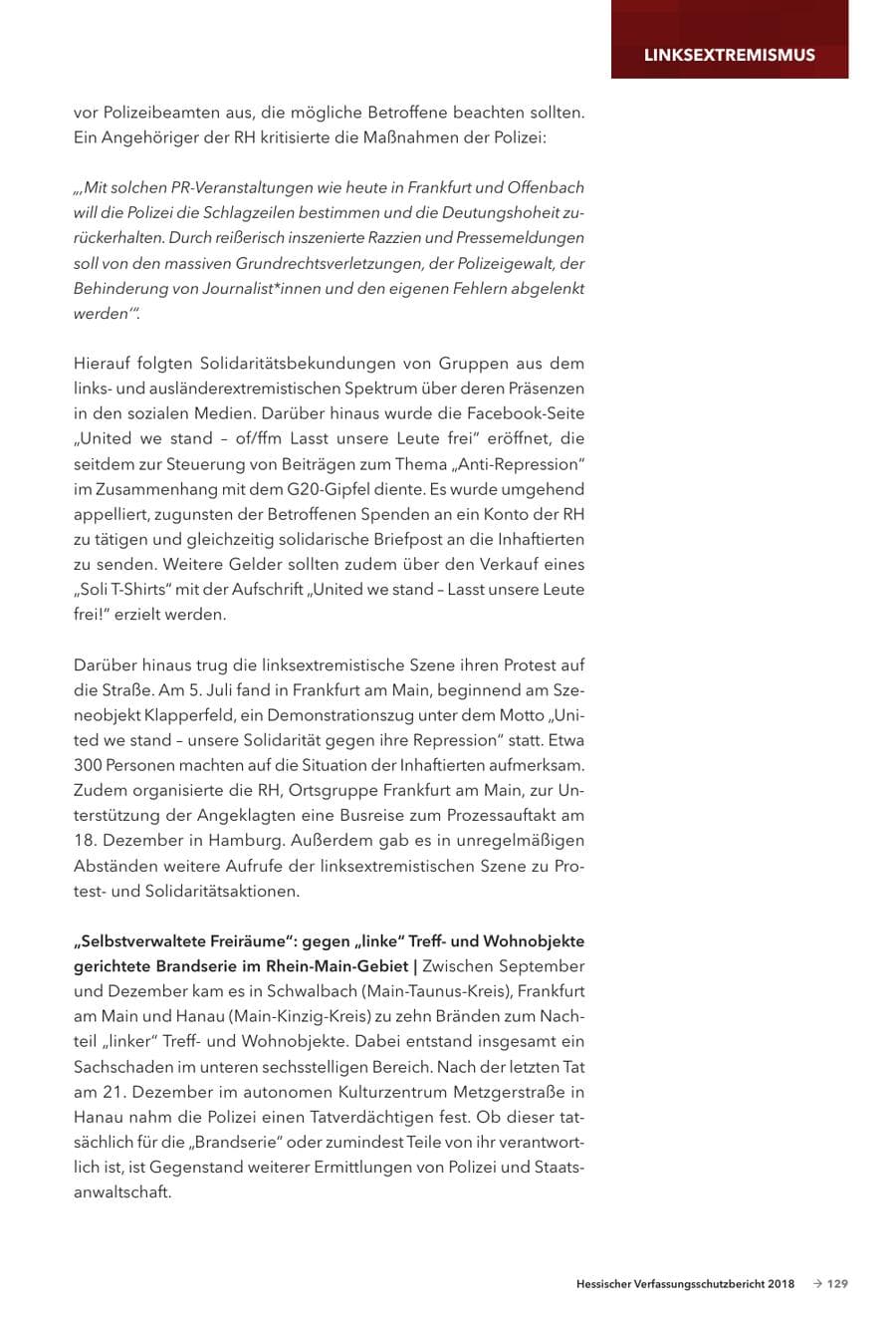 Seite 131 des Verfassungsschutzbericht 2018 Hessen