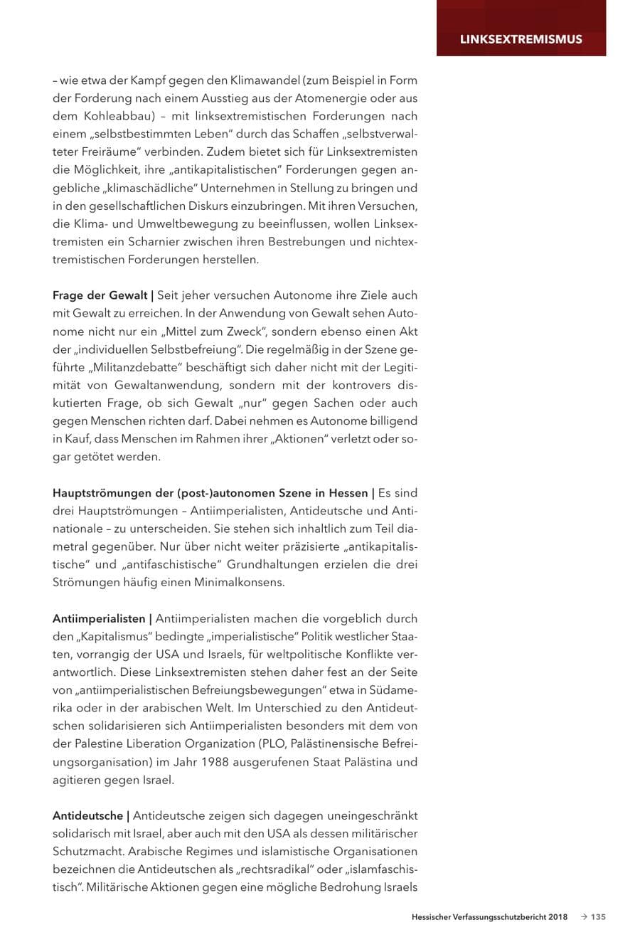 Seite 137 des Verfassungsschutzbericht 2018 Hessen