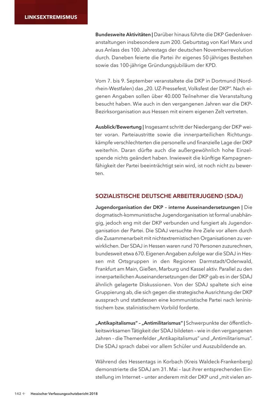 Seite 144 des Verfassungsschutzbericht 2018 Hessen