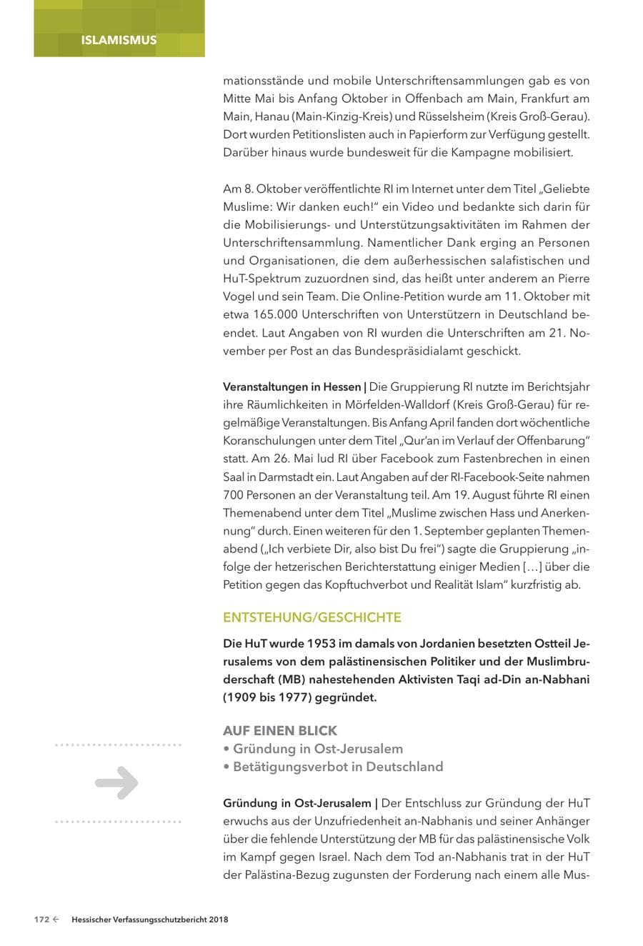 Seite 174 des Verfassungsschutzbericht 2018 Hessen
