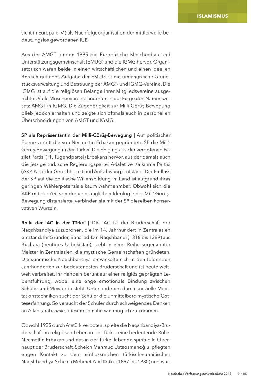 Seite 187 des Verfassungsschutzbericht 2018 Hessen