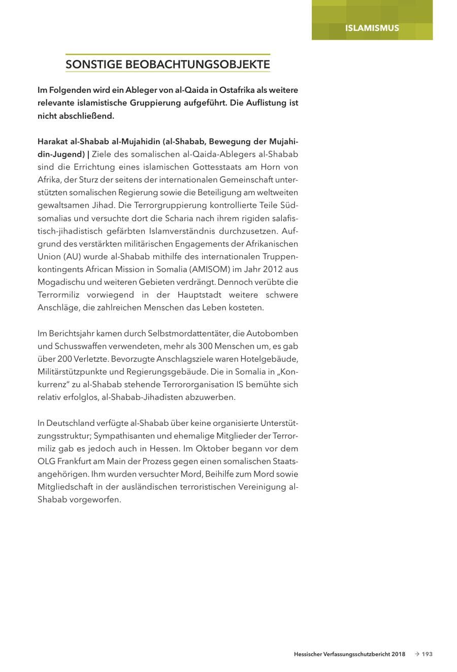 Seite 195 des Verfassungsschutzbericht 2018 Hessen