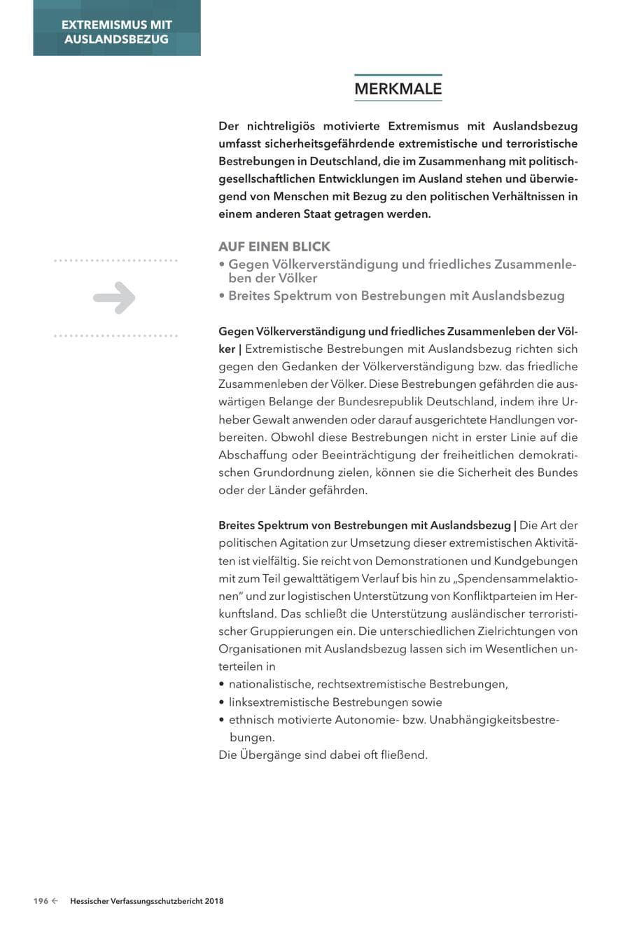 Seite 198 des Verfassungsschutzbericht 2018 Hessen