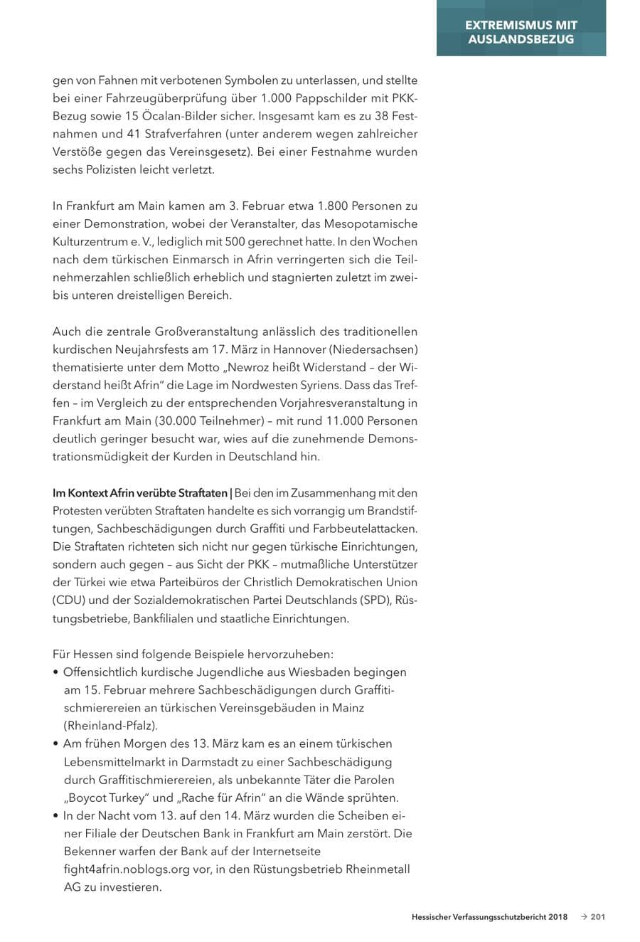 Seite 203 des Verfassungsschutzbericht 2018 Hessen