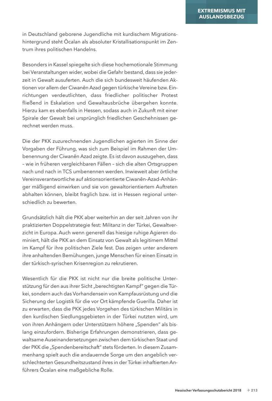 Seite 215 des Verfassungsschutzbericht 2018 Hessen
