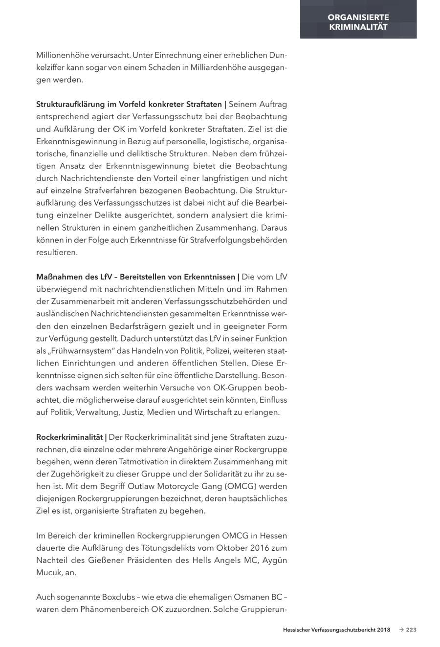 Seite 225 des Verfassungsschutzbericht 2018 Hessen