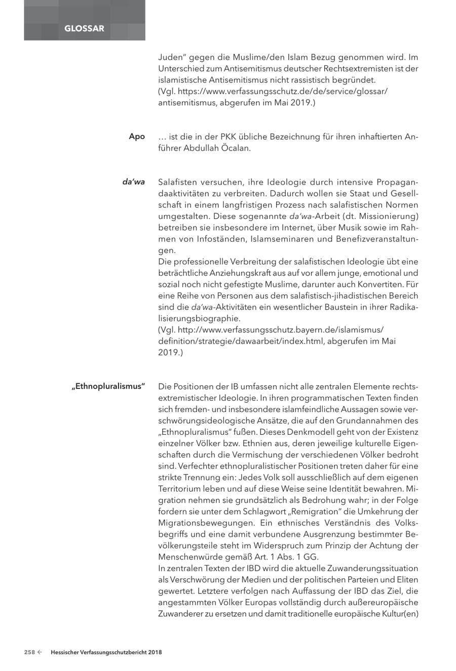 Seite 260 des Verfassungsschutzbericht 2018 Hessen