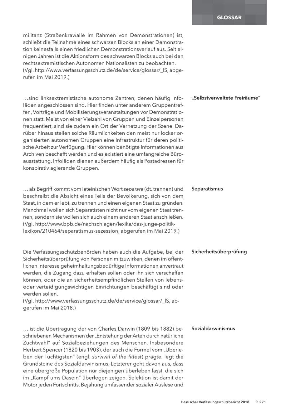 Seite 273 des Verfassungsschutzbericht 2018 Hessen