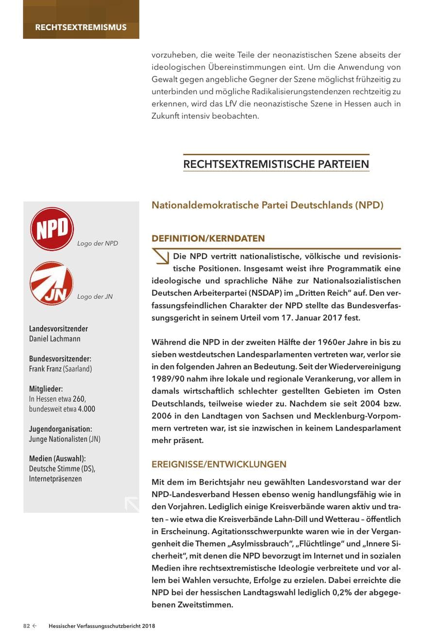 Seite 84 des Verfassungsschutzbericht 2018 Hessen