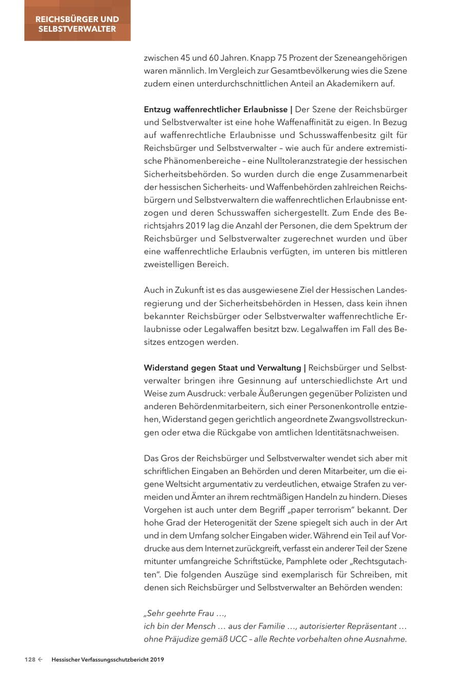 Seite 130 des Verfassungsschutzbericht 2019 Hessen