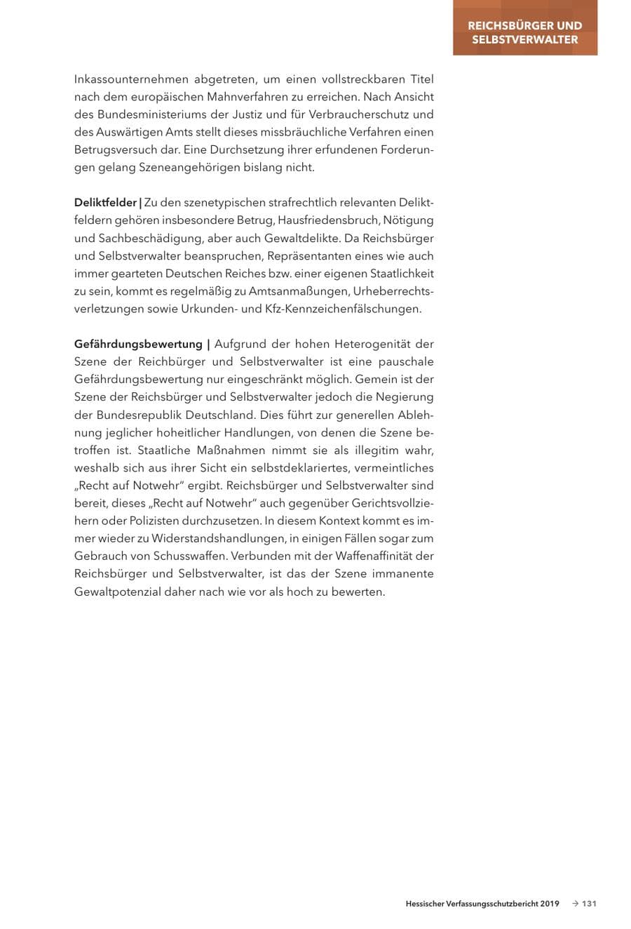 Seite 133 des Verfassungsschutzbericht 2019 Hessen