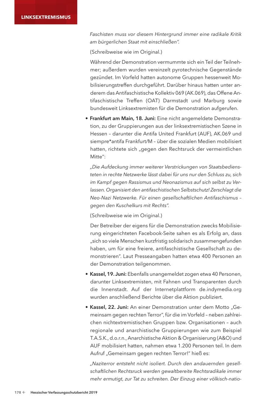 Seite 180 des Verfassungsschutzbericht 2019 Hessen