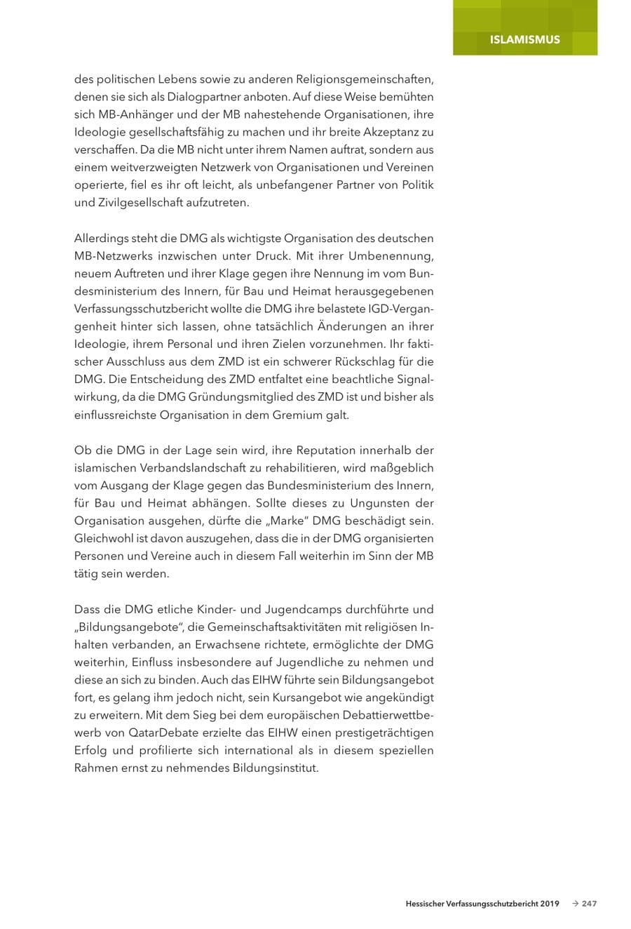 Seite 249 des Verfassungsschutzbericht 2019 Hessen