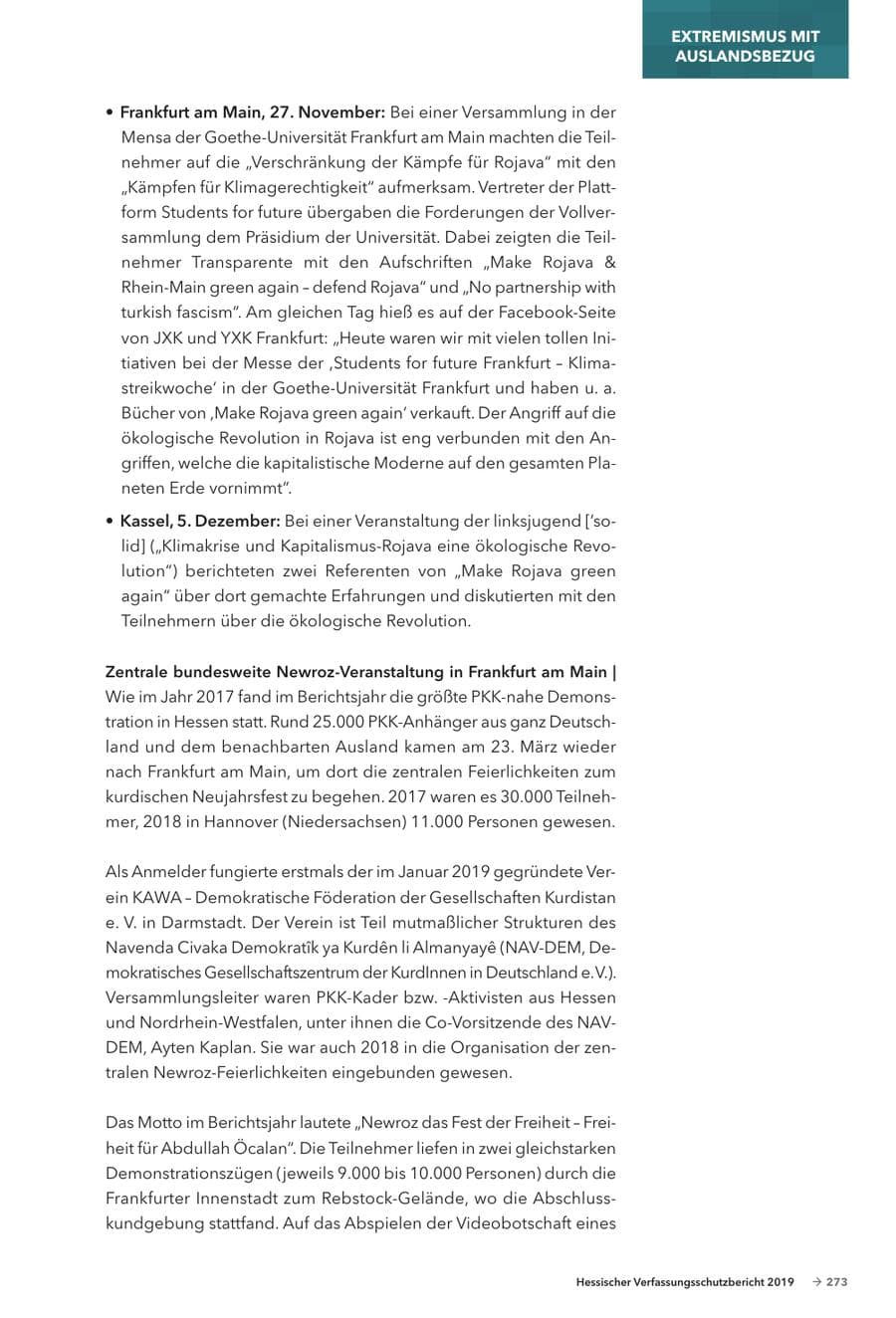 Seite 275 des Verfassungsschutzbericht 2019 Hessen