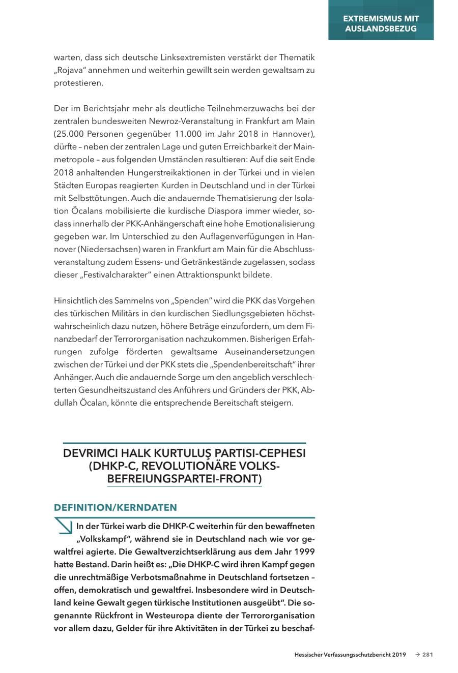 Seite 283 des Verfassungsschutzbericht 2019 Hessen