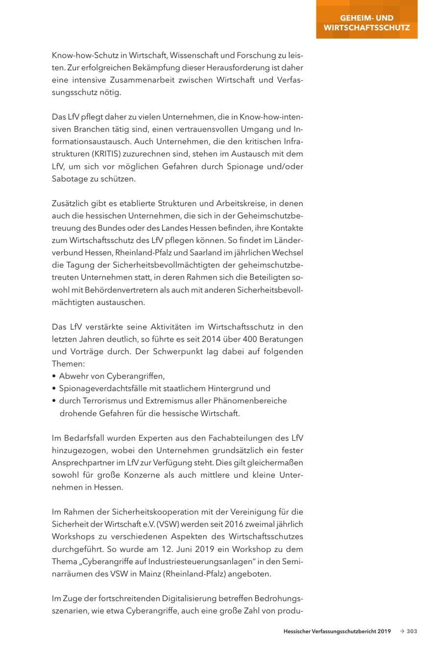 Seite 305 des Verfassungsschutzbericht 2019 Hessen