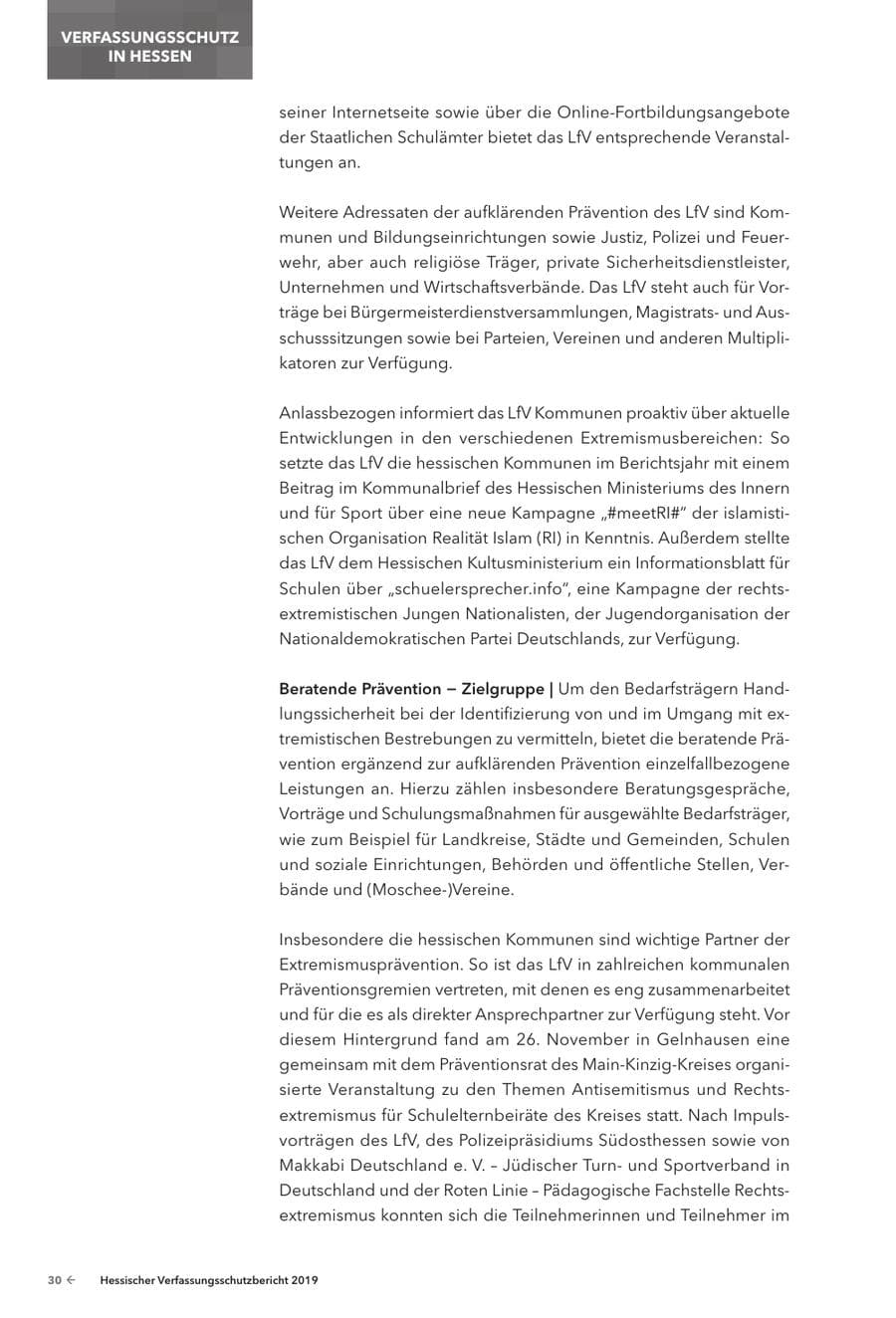 Seite 32 des Verfassungsschutzbericht 2019 Hessen