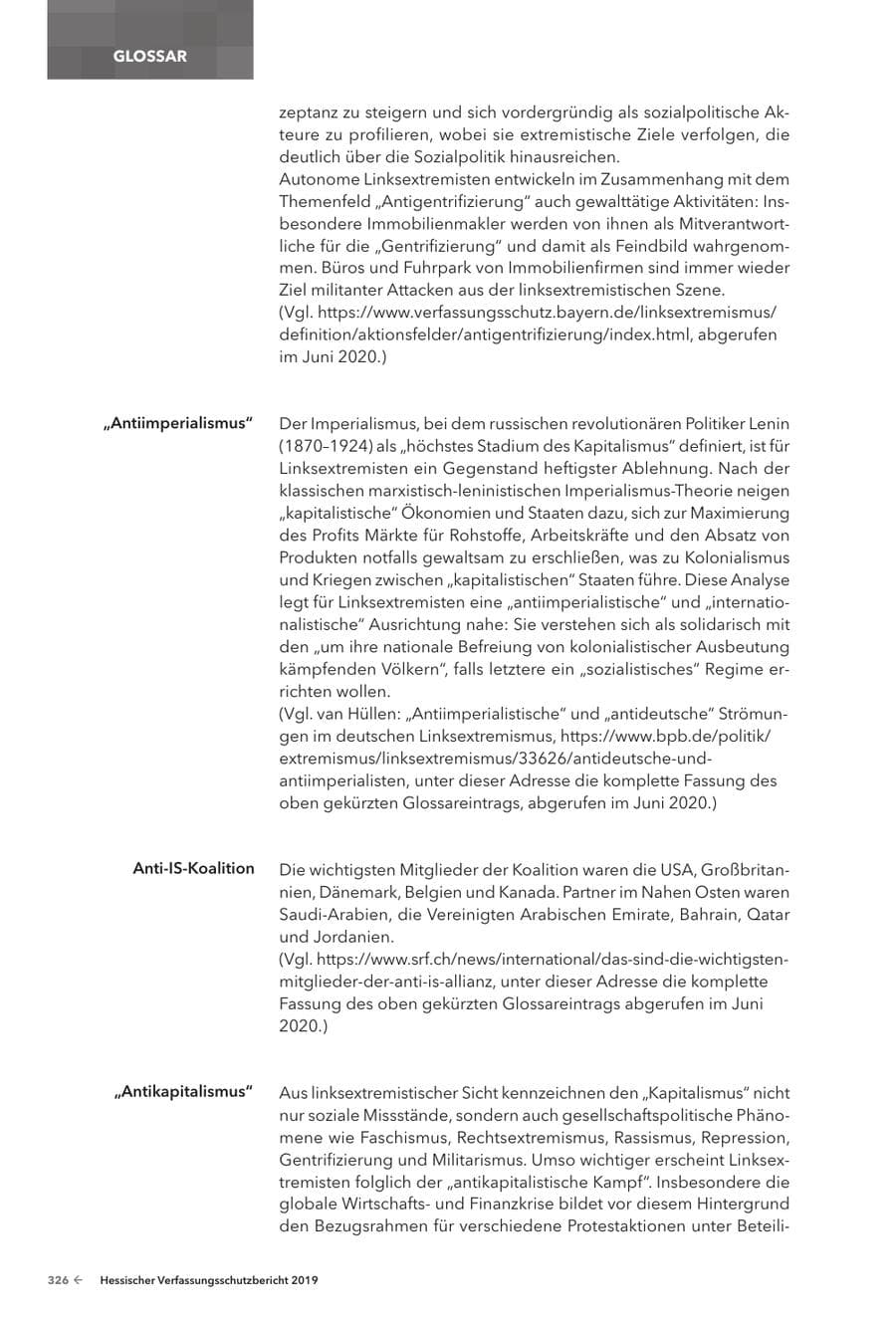 Seite 328 des Verfassungsschutzbericht 2019 Hessen