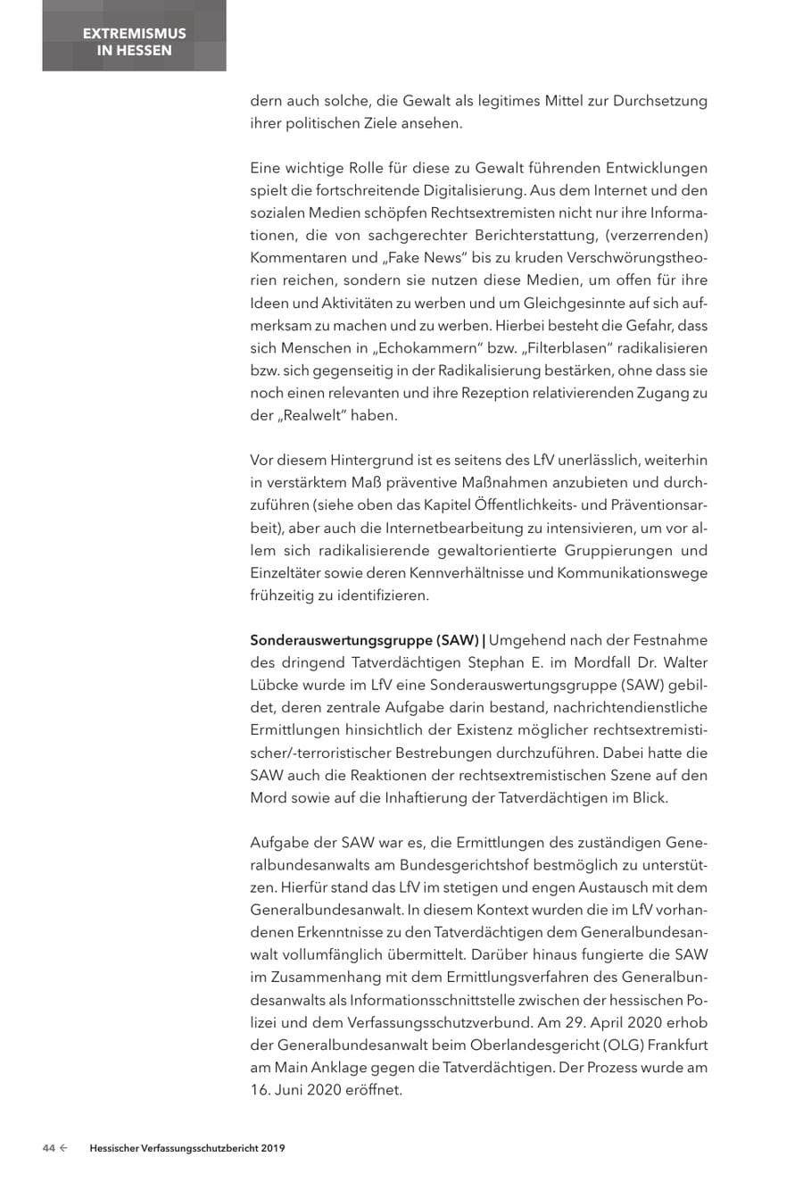 Seite 46 des Verfassungsschutzbericht 2019 Hessen