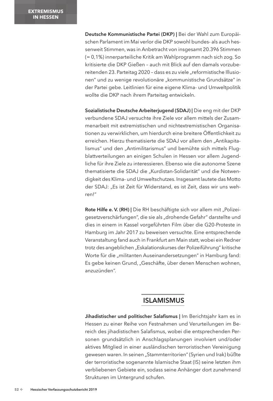 Seite 54 des Verfassungsschutzbericht 2019 Hessen