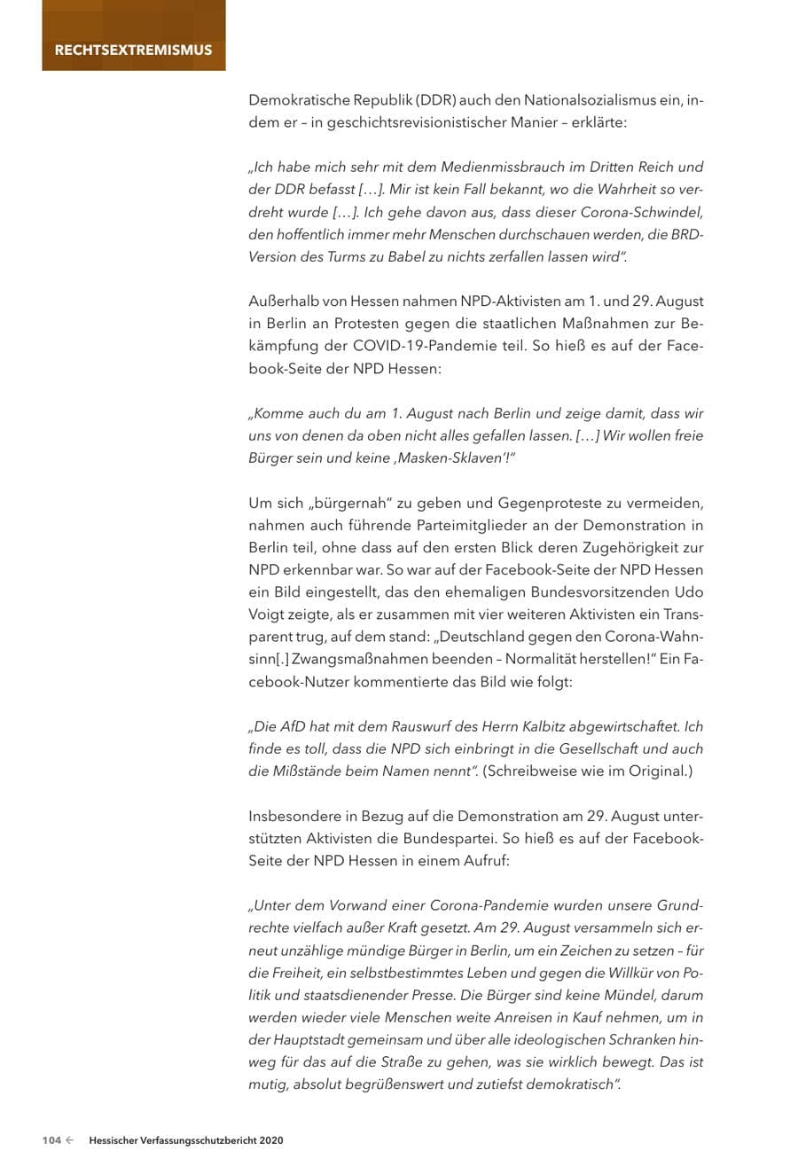Seite 106 des Verfassungsschutzbericht 2020 Hessen