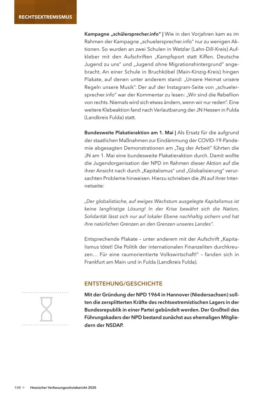 Seite 110 des Verfassungsschutzbericht 2020 Hessen