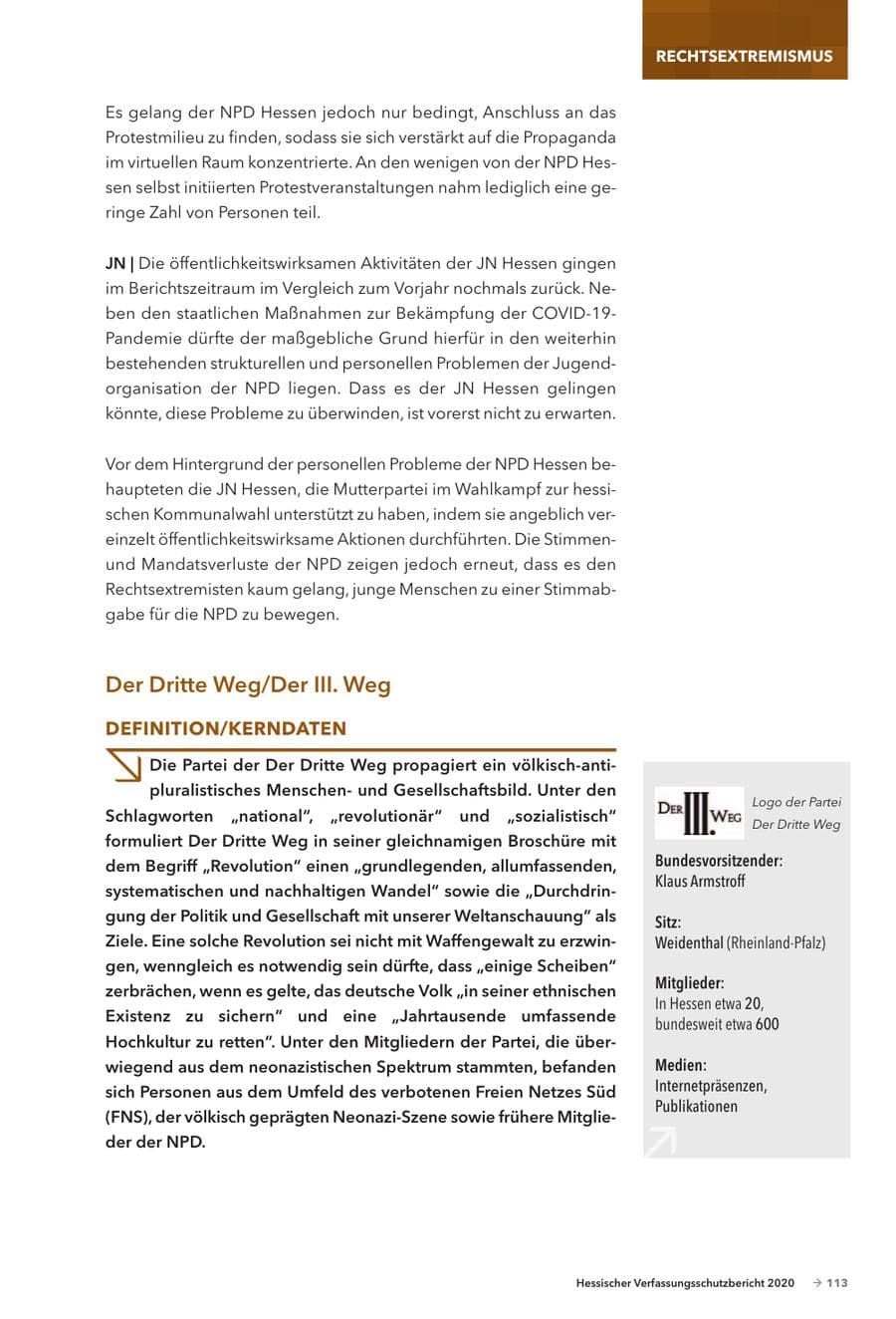 Seite 115 des Verfassungsschutzbericht 2020 Hessen