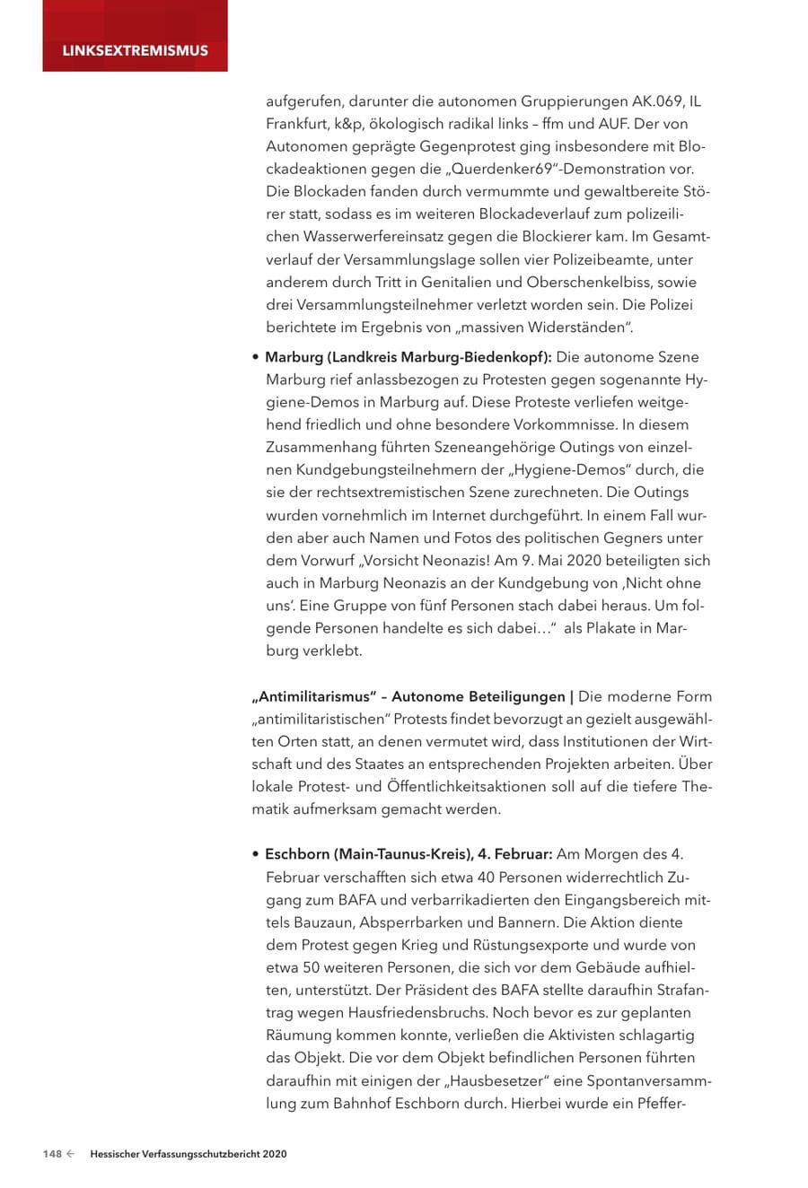 Seite 150 des Verfassungsschutzbericht 2020 Hessen