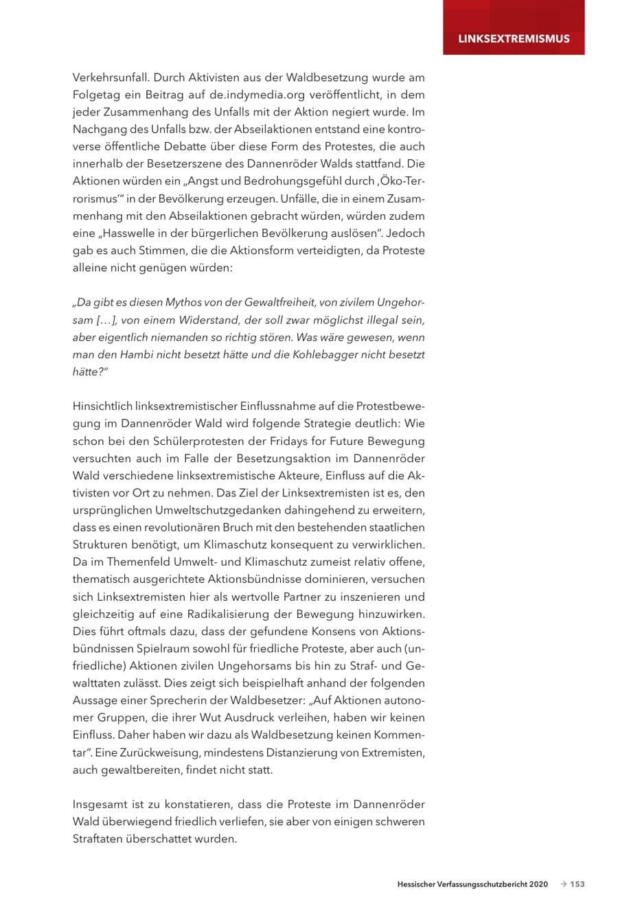 Seite 155 des Verfassungsschutzbericht 2020 Hessen
