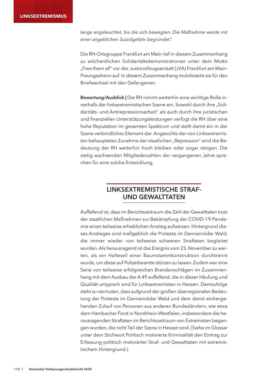 Seite 172 des Verfassungsschutzbericht 2020 Hessen
