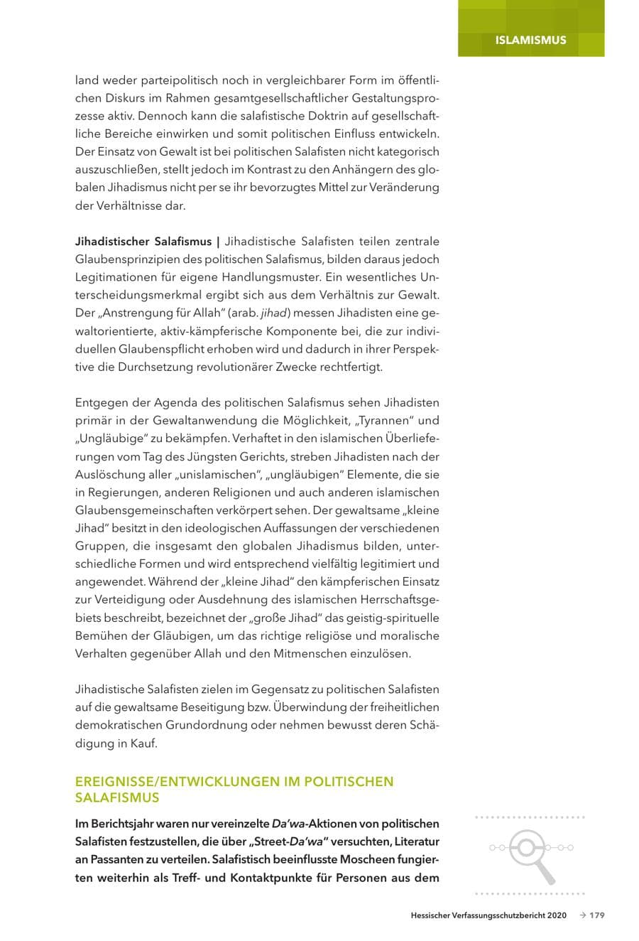 Seite 181 des Verfassungsschutzbericht 2020 Hessen