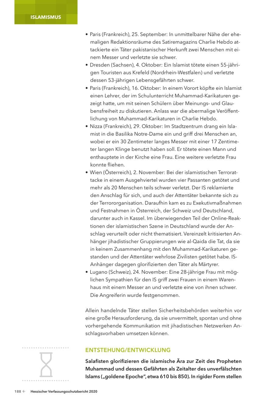 Seite 190 des Verfassungsschutzbericht 2020 Hessen