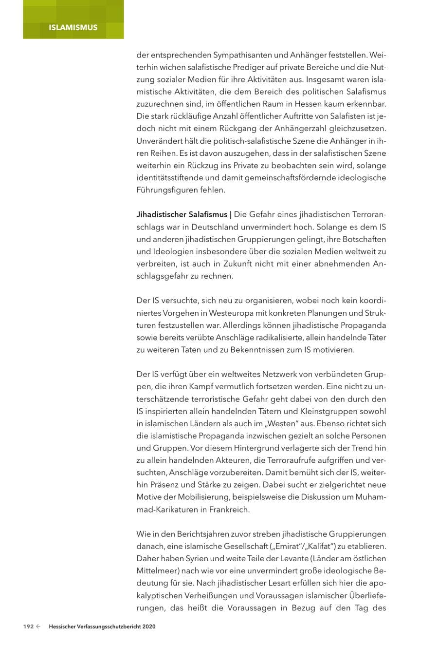 Seite 194 des Verfassungsschutzbericht 2020 Hessen