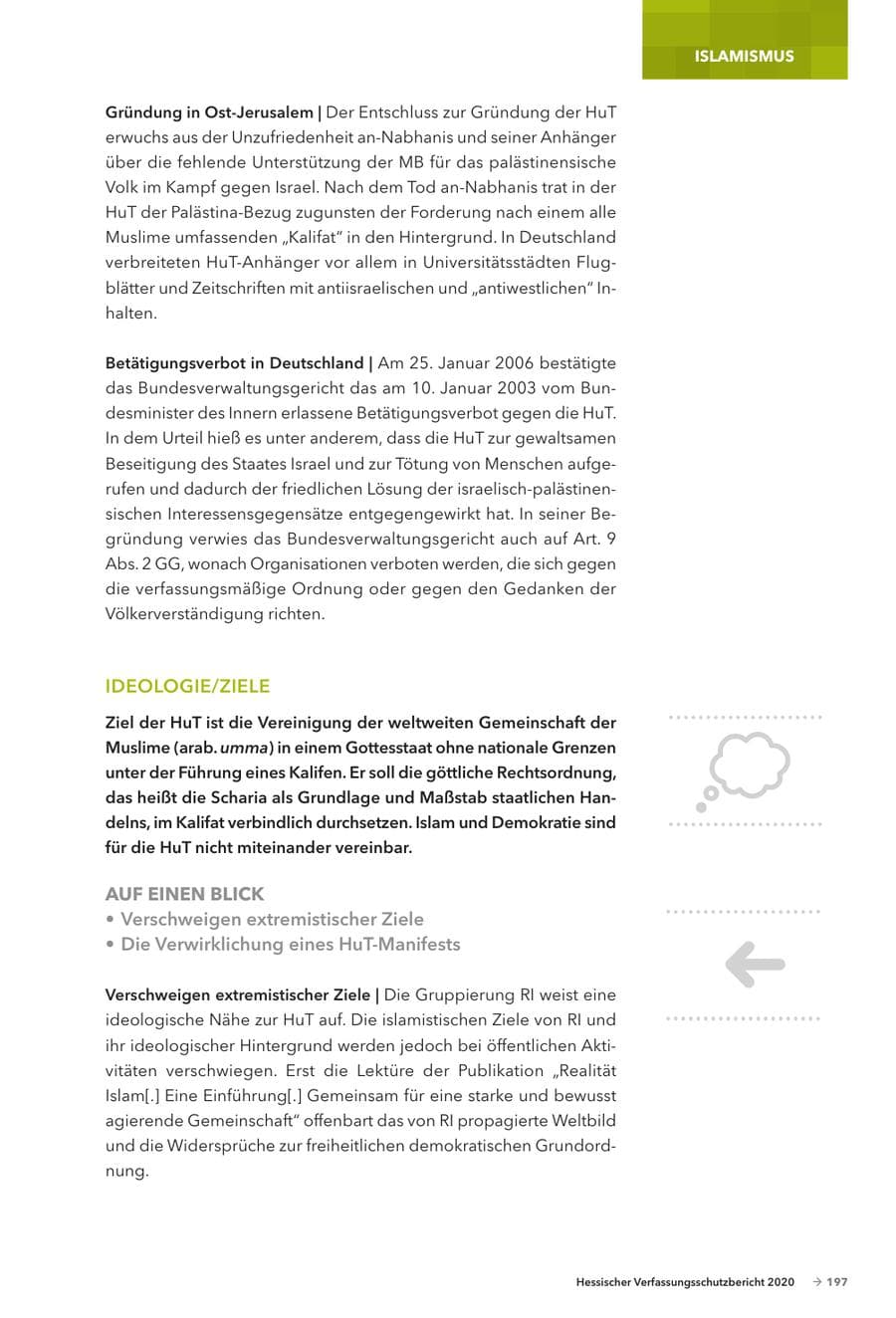 Seite 199 des Verfassungsschutzbericht 2020 Hessen