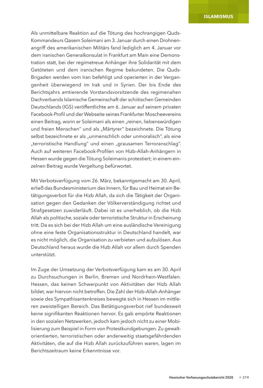Seite 221 des Verfassungsschutzbericht 2020 Hessen
