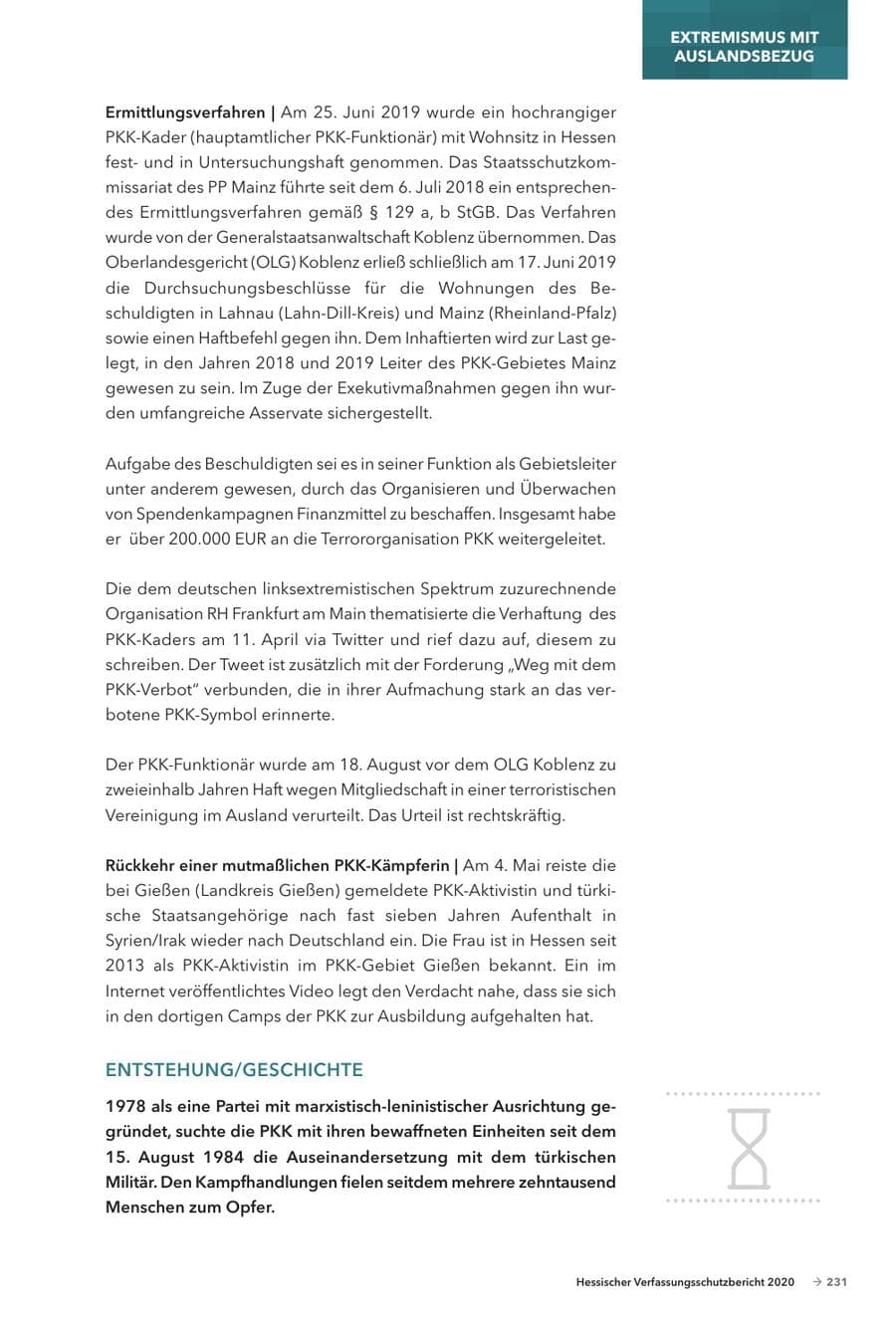 Seite 233 des Verfassungsschutzbericht 2020 Hessen