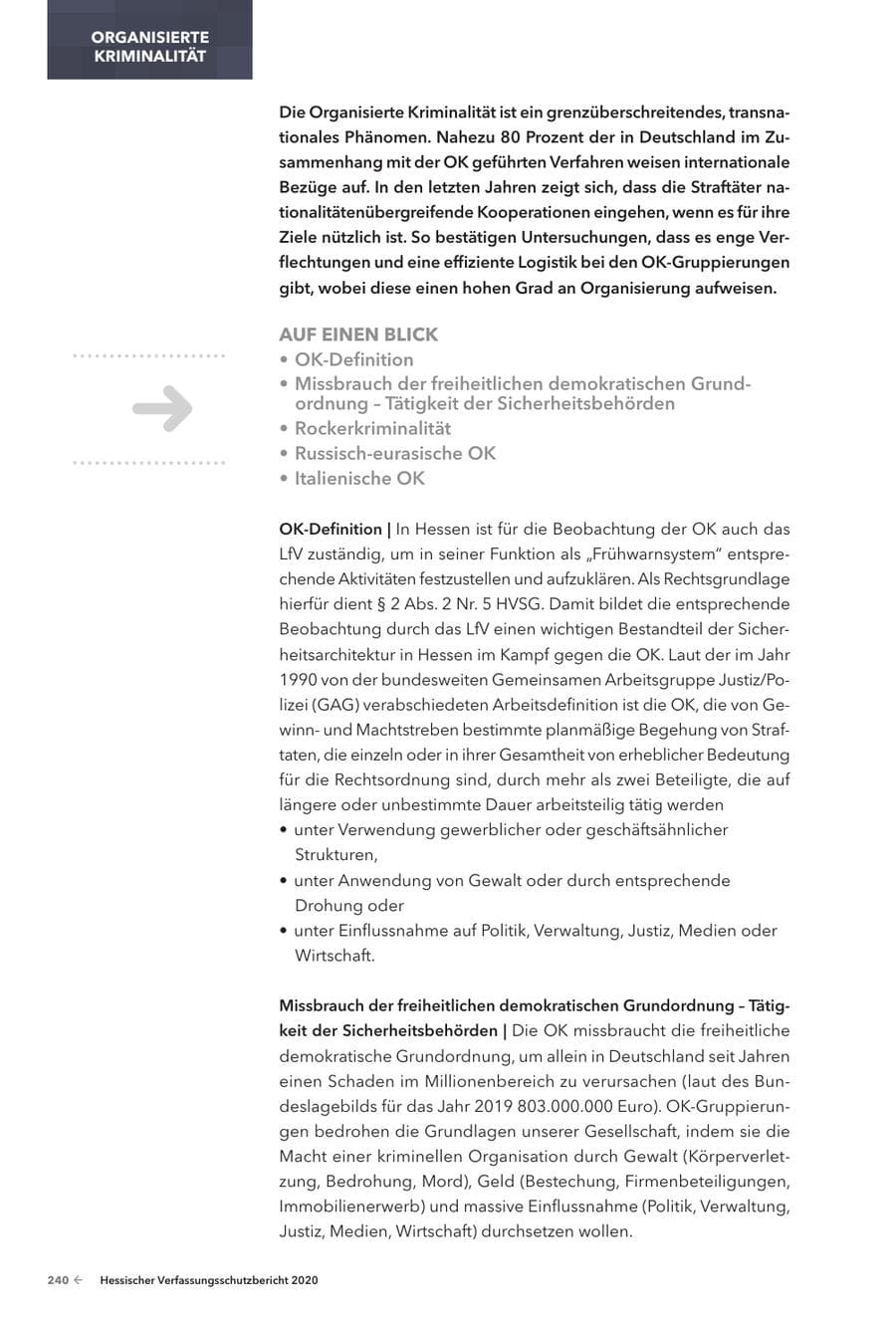 Seite 242 des Verfassungsschutzbericht 2020 Hessen
