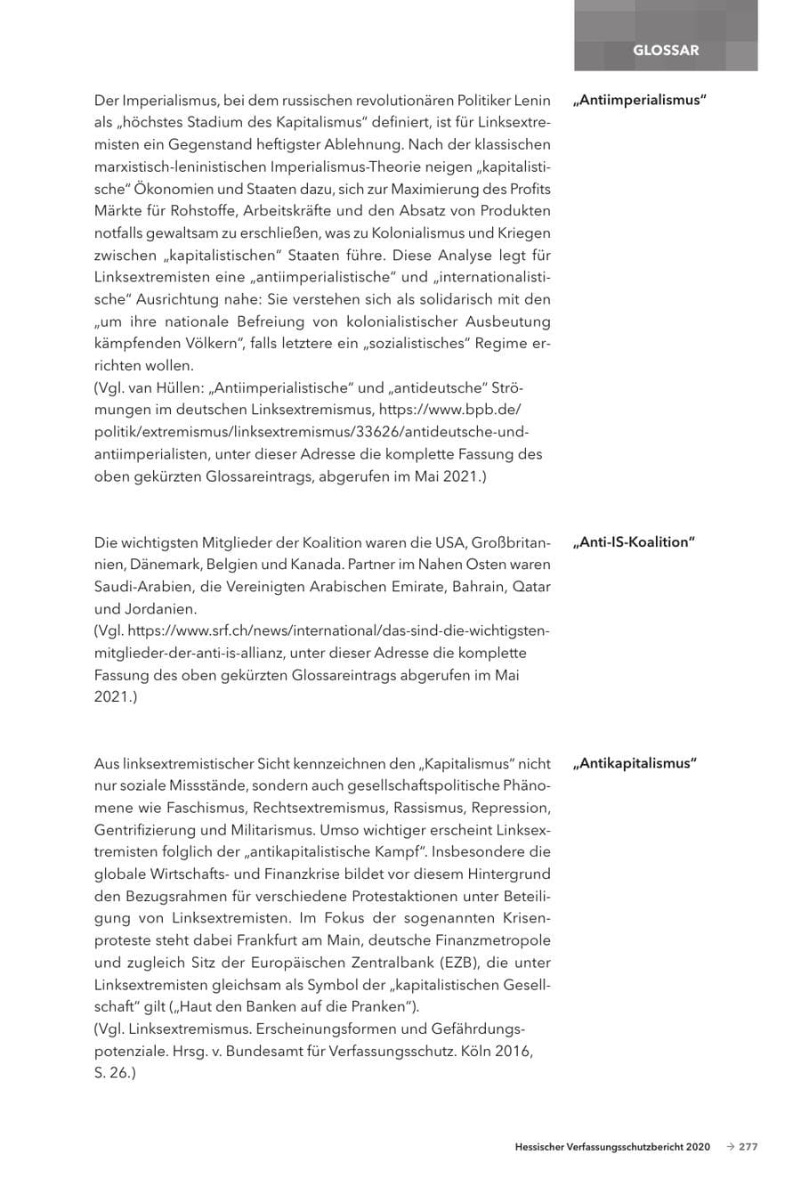 Seite 279 des Verfassungsschutzbericht 2020 Hessen