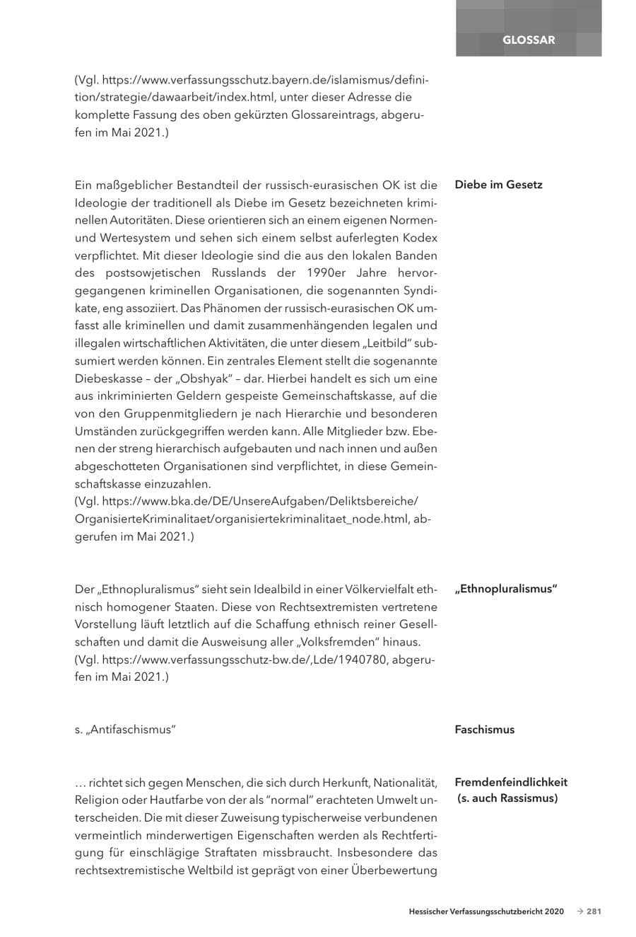 Seite 283 des Verfassungsschutzbericht 2020 Hessen