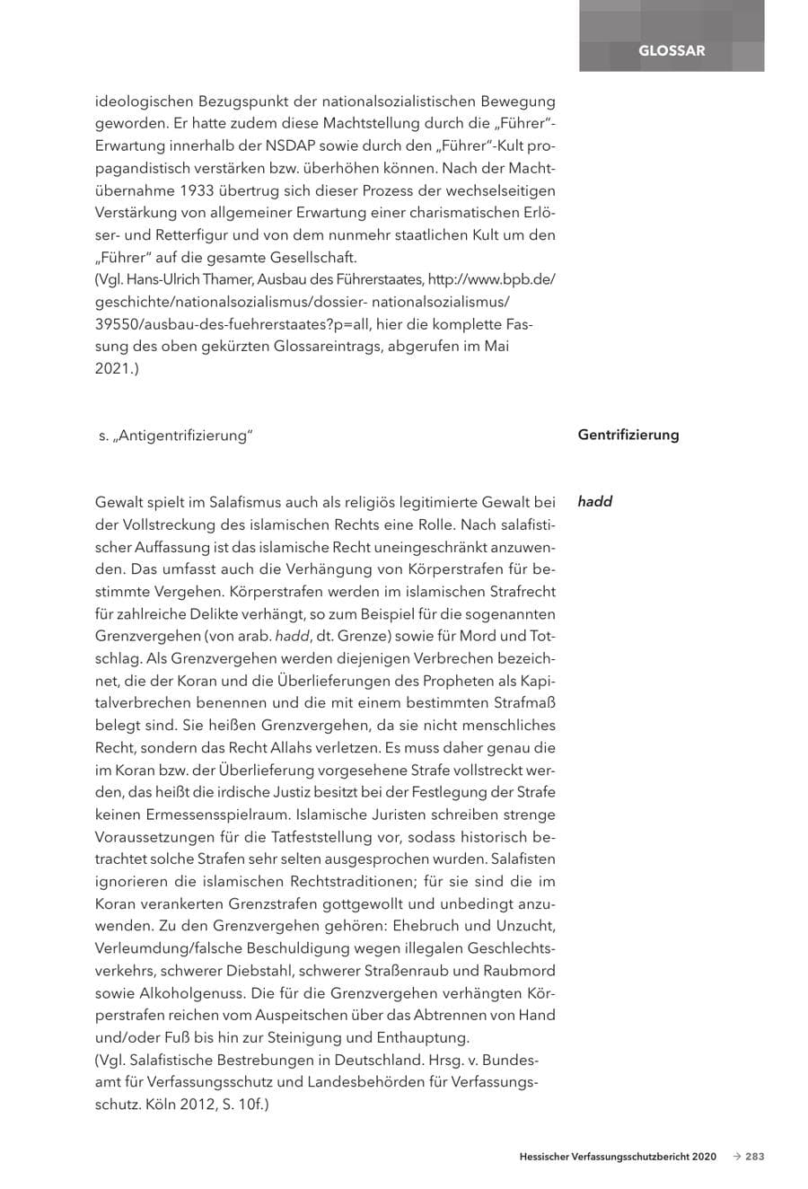 Seite 285 des Verfassungsschutzbericht 2020 Hessen