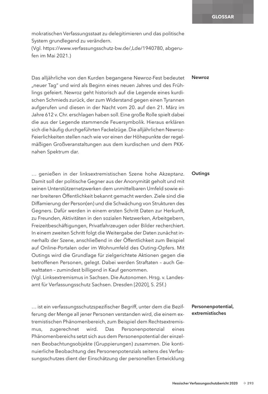 Seite 295 des Verfassungsschutzbericht 2020 Hessen