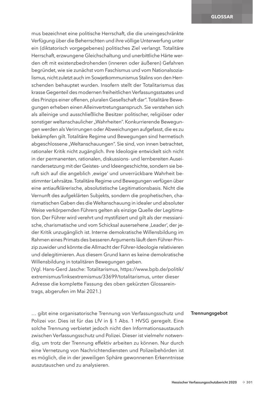 Seite 303 des Verfassungsschutzbericht 2020 Hessen